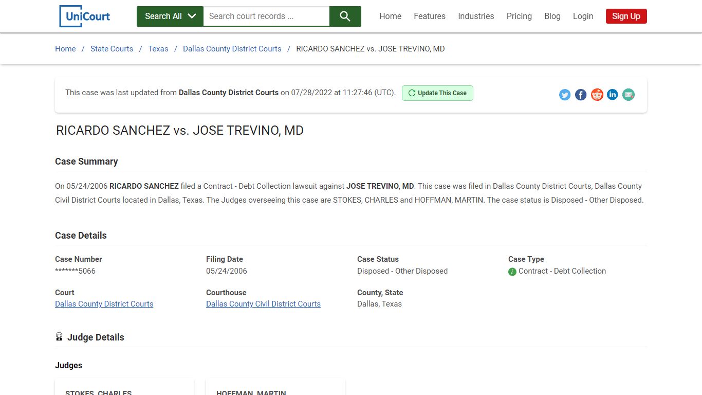 RICARDO SANCHEZ vs JOSE TREVINO, MD | Court Records - UniCourt
